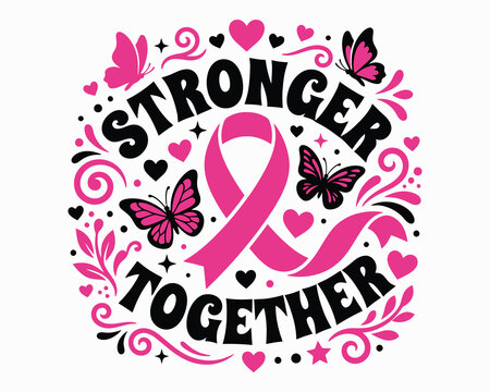 Breast cancer awareness halloween design pink ribbon with butterflies for october support fundraising campaigns
