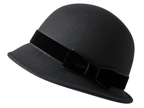 Black fedora hat with ribbon isolated isolated on transparent background