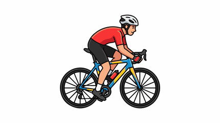 Naklejka premium Man Riding Bicycle Wearing Helmet Fast.
