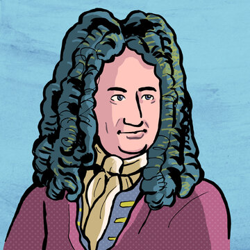 Gottfried Leibniz. Philosoph, Mathematiker und Historiker; Portr&auml;t-Illustration, farbig