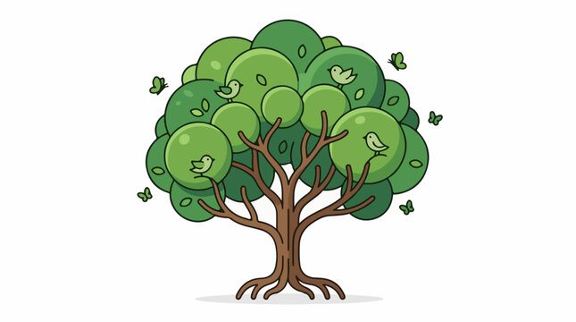 Green tree with butterflies flying around.