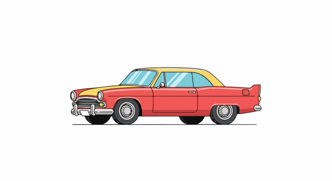 A vintage two-tone red and yellow coupe automobile with chrome accents