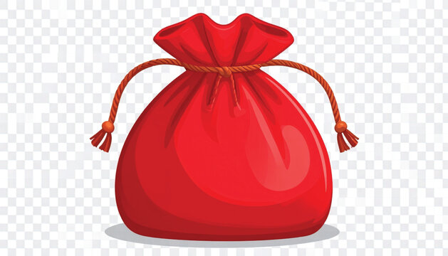 Red drawstring bag with tassels.