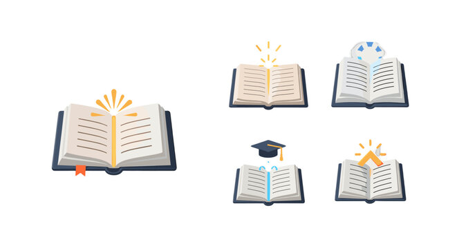 Open book with orange bookmark on a white background for education design