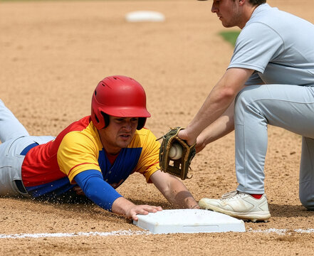 baseball player sliding into a base