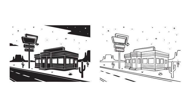 computer monitor and tower illustration with night stars