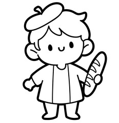 Fototapeta premium Cute Boy Character in Beret with Baguette