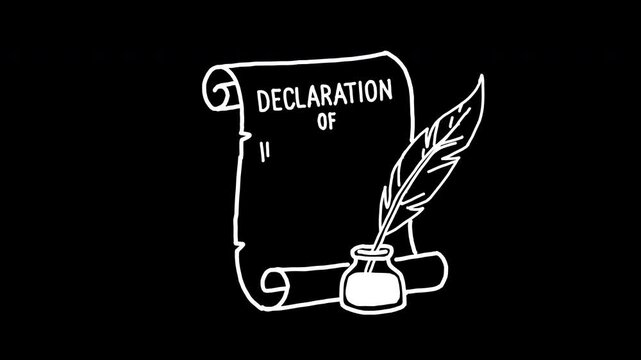 US history Declaration of Independence scroll quill inkwell 4K Hand Drawn Animation with alpha transparent background