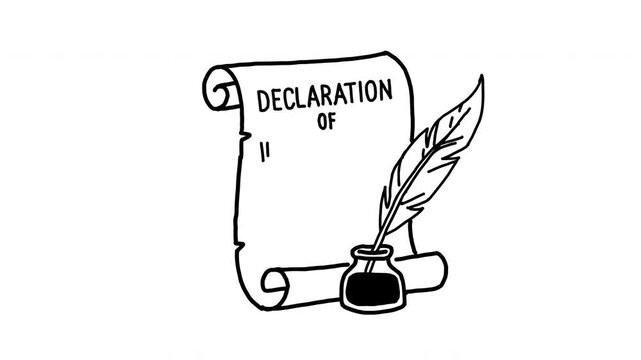 US history Declaration of Independence scroll feather quill inkwell 4K Hand Drawn Animation
