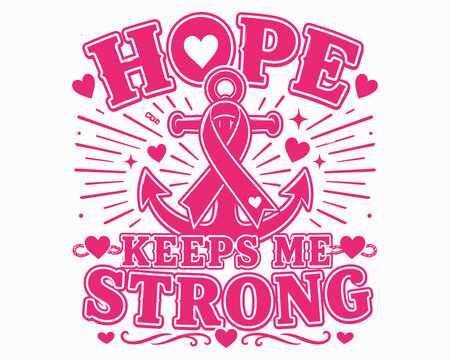 Breast cancer awareness halloween design pink ribbon anchor with 'hope keeps me strong' for october campaigns