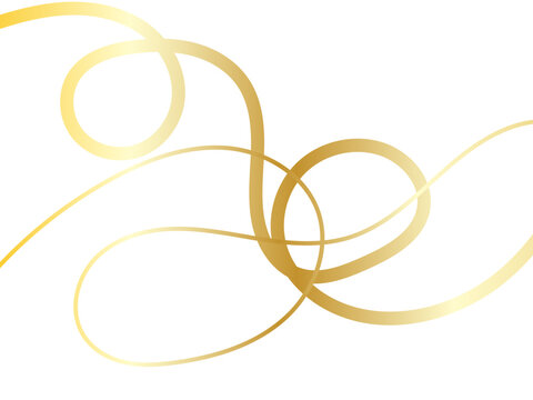 Golden swirling ribbons on white background for luxury branding