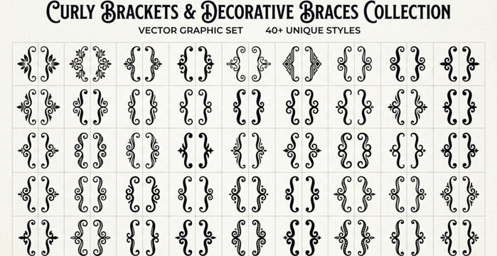 brackets, bracket, braces, brace, curly, symbol, symbols, decorative, typography, punctuation, delimiter, ornamental, calligraphy, geometric, outline, black, collection, set, shape, design, glyph, cha