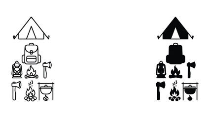 Vector camping icons set with tent backpack fire and outdoor gear illustration © Freefire