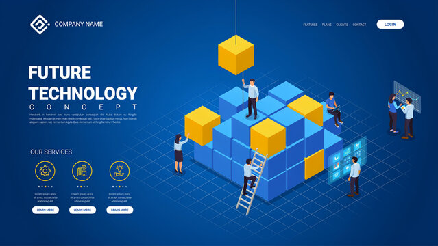 People building blocks for future technology concept