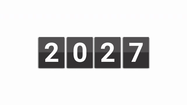 2026 to 2027. Minimal flip black counter changing year from 2026 to 2027 on a clean white canvas. Flip page paper. Modern countdown feel. Happy new year 2027. New year start and new year concept.