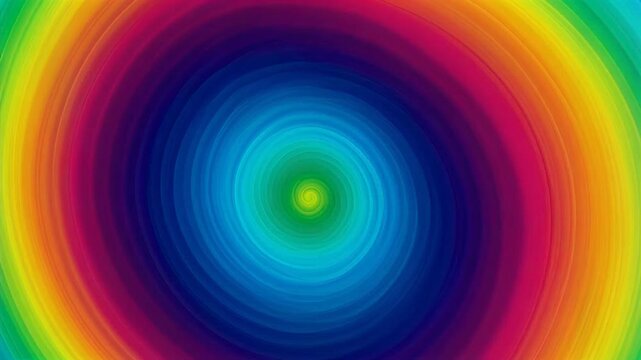 Colorful rainbow spiral moving in hypnotic circular motion. Abstract vortex pattern with vibrant spectrum colors. Digital motion background for visual art effect.