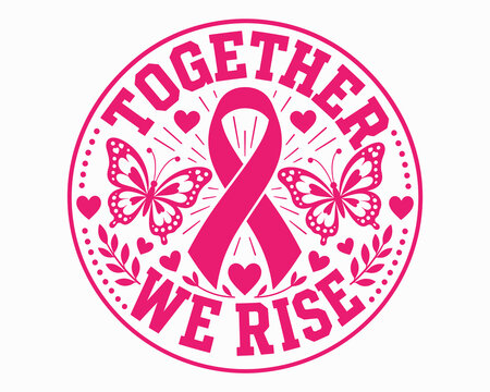 Breast cancer awareness pink ribbon together we rise october halloween