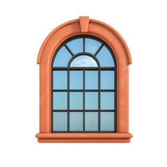 Fototapeta premium Vintage arched window with black frame and blue sky view