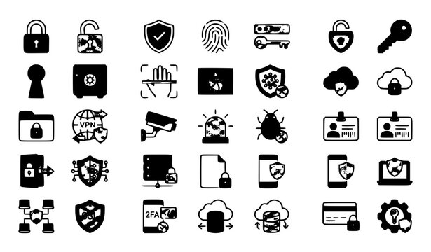 Cyber Security Line Icons Set with Padlock Shield Password Privacy and Data Protection Editable Stroke Vector