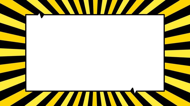 Yellow and black sunburst pop art frame with white central copy space for dynamic comic style announcements and retro designs