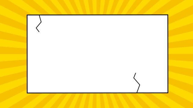 Comic style yellow sunburst background with vibrating white frame for text placement and creative announcements.