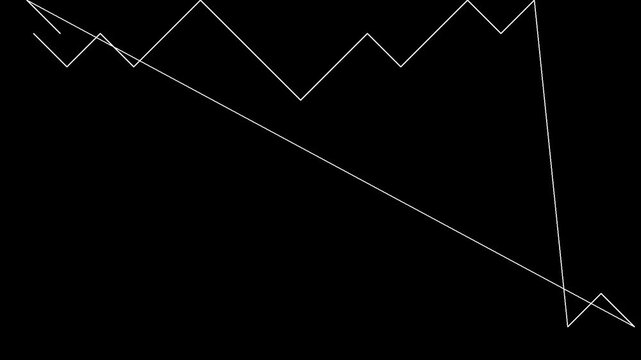 A sharp downward trend is depicted by a jagged line graph on a black background, illustrating a financial crisis or economic downturn.