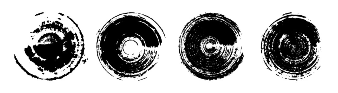 Set of Black Ink Brushstroke Circles. Hand-drawn textured Vector Rings, Distressed Paint Vector Frames, Zen Enso Elements and Artistic Round Brushstroke Circles for Modern Logos, Labels and Packaging