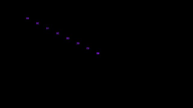 A simple line graph showing a downward trend with purple dots indicating data points on a black background, representing data analysis and decline.