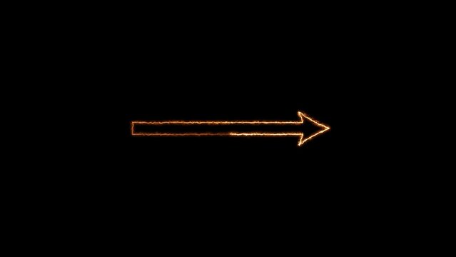 Minimalist neon arrow with partial break, glowing silhouette on black background