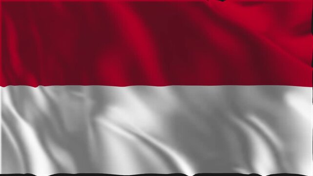 Flag of Monaco waving slowly in the foreground.
