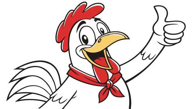 A cartoon rooster with a red comb and wattle gives a thumbs up gesture with a happy expression.