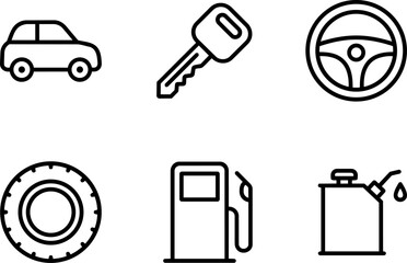 Fototapeta premium Automotive and Vehicle Outline Vector Icons Set