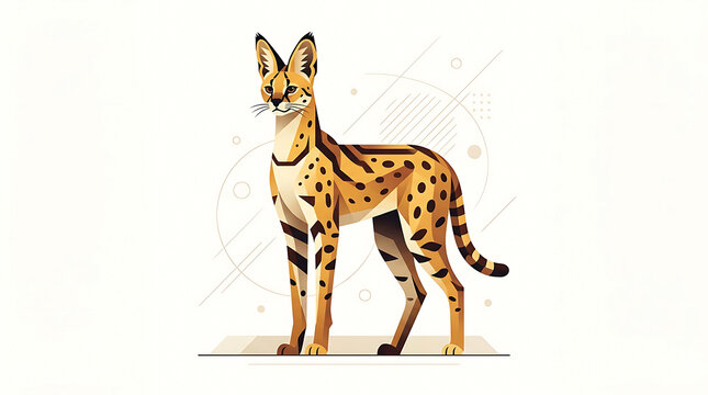 Standing serval with orange fur and black spots