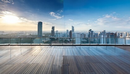 Obraz premium city skyline with glass balcony overlooking the city