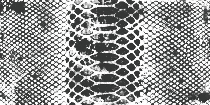 Black and white snake skin pattern texture with a distressed grunge geometric scale design for fashion style