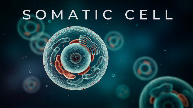 Somatic cell biology  detailed illustration of cell structure  nucleus and organelles in a realistic scientific representation