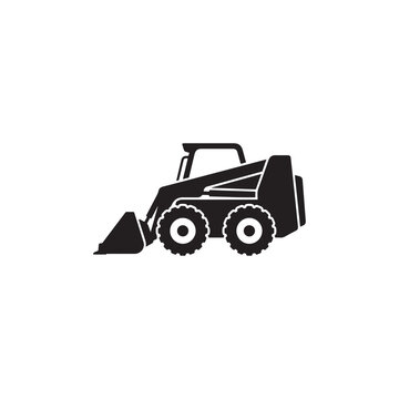 Skid steer loader vector flat icon for earthmoving and construction site tasks.