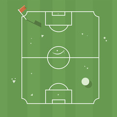 Soccer Field Outline Template. Football Pitch Line Art on Green Grass Vector. Cartoon style football field. Field Map for Match, Training, and Strategy vector illustration © design7star