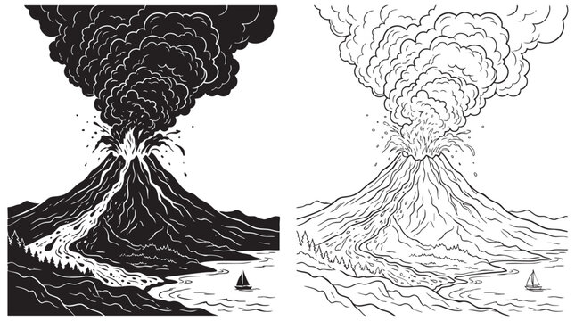 volcano erupting with smoke and lava illustration