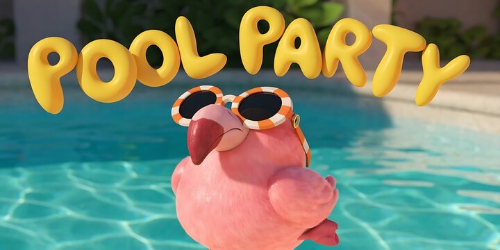 Funny flamingo wearing sunglasses at pool party with hot weather summer fun party time flamingo sunglasses vacation relaxation celebration gathering lifestyle refreshment