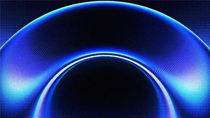 Fotobehang Kunst Abstract background with a glowing blue circular wave pattern made of particles, futuristic digital design element for technology, science, and data visualization concepts  © Tofayel Ahmed