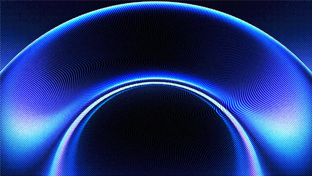 Abstract background with a glowing blue circular wave pattern made of particles, futuristic digital design element for technology, science, and data visualization concepts