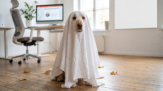 Dog in a Ghost Costume