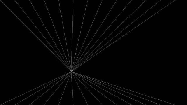 Abstract geometric pattern of converging and diverging white lines on a black background, creating a sense of depth and movement.
