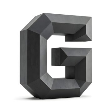 Dark Geometric Letter G, Faceted 3D Charcoal Block with Sharp Angular Planes and Deep Edges Standing on White, Strong Industrial Style Monogram Ideal for Gaming Brands, Engineering Firms, Tech Hardwar