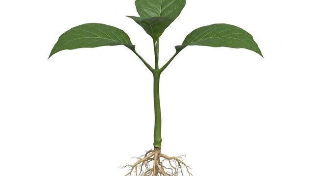 Young Seedling with Long Root System Isolated on White