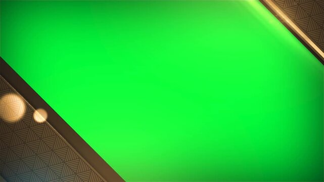 Luxury Gold Geometric Frame Loop with Chroma Key Green Screen and Floating Crystals Backdrop