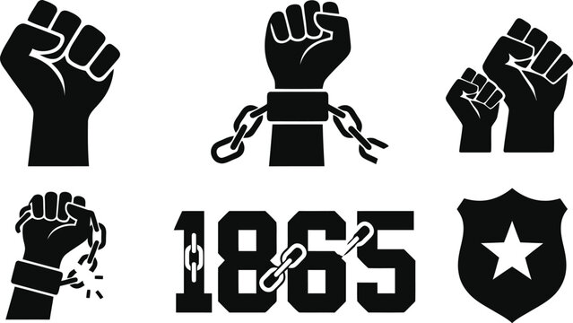 Juneteenth freedom fists and 1865 symbol