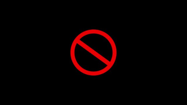 A glowing new digital red sign stop icon on black background.Abstract red stop icon,rood, pass, cut, cross, Illegal icon animation.