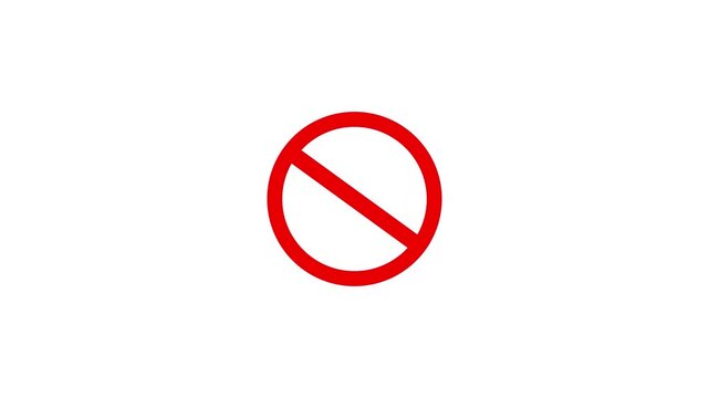 A glowing new digital red sign stop icon on white background.Abstract red stop icon,rood, pass, cut, cross, Illegal icon animation.